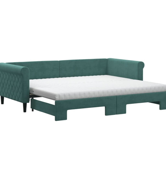 Tagesbett Ausziehbar mit Matratzen Dunkelgrün 90x200 cm Samt