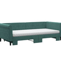 Tagesbett Ausziehbar mit Matratzen Dunkelgrün 90x200 cm Samt