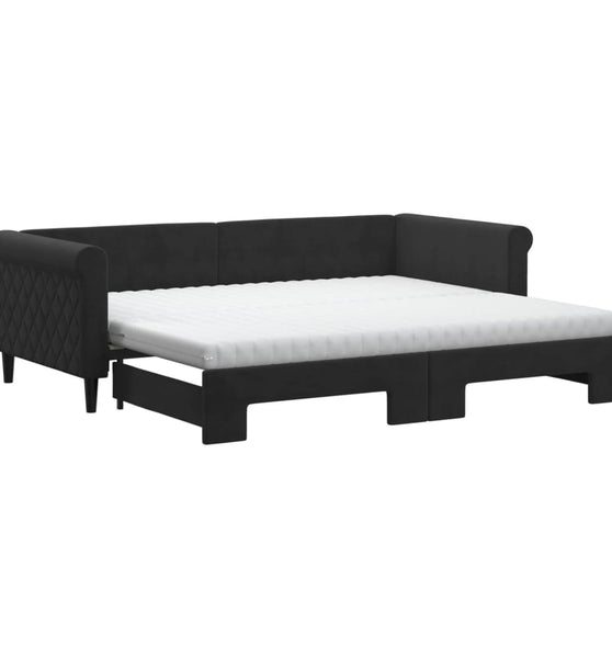 Tagesbett Ausziehbar mit Matratzen Schwarz 90x200 cm Samt