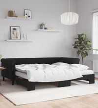 Tagesbett Ausziehbar mit Matratzen Schwarz 90x200 cm Samt