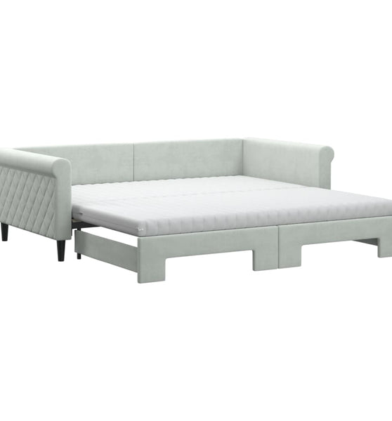 Tagesbett Ausziehbar mit Matratzen Hellgrau 100x200 cm Samt