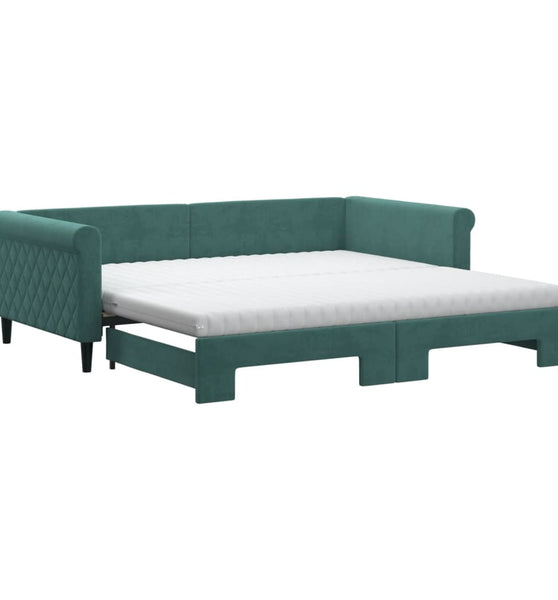 Tagesbett Ausziehbar mit Matratzen Dunkelgrün 100x200 cm Samt