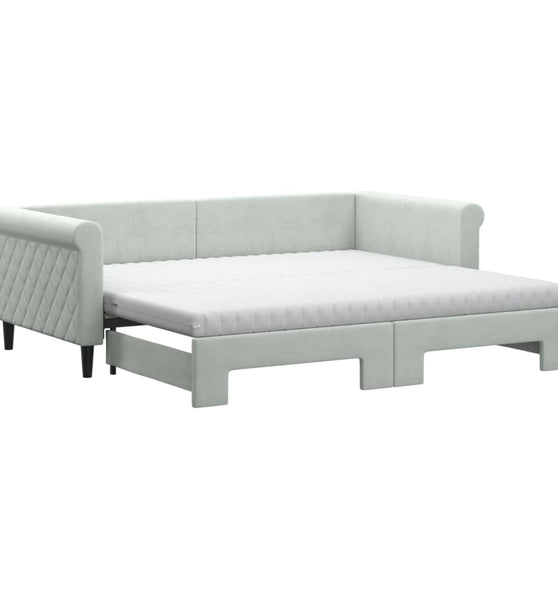 Tagesbett Ausziehbar mit Matratzen Hellgrau 90x190 cm Samt