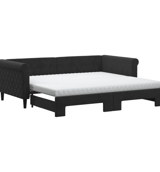 Tagesbett Ausziehbar mit Matratzen Schwarz 90x190 cm Samt