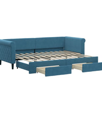 Tagesbett Ausziehbar mit Schubladen Blau 80x200 cm Samt