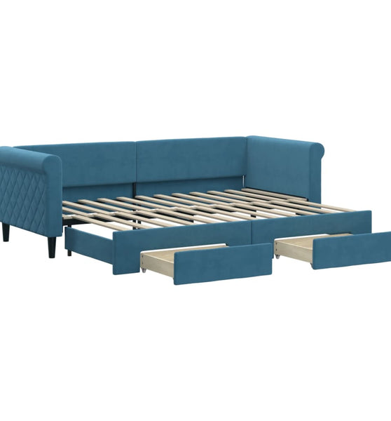 Tagesbett Ausziehbar mit Schubladen Blau 80x200 cm Samt