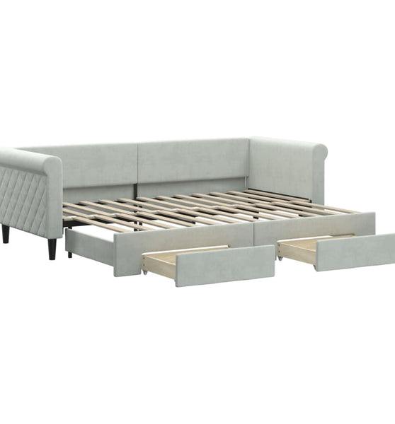 Tagesbett Ausziehbar mit Schubladen Hellgrau 80x200 cm Samt