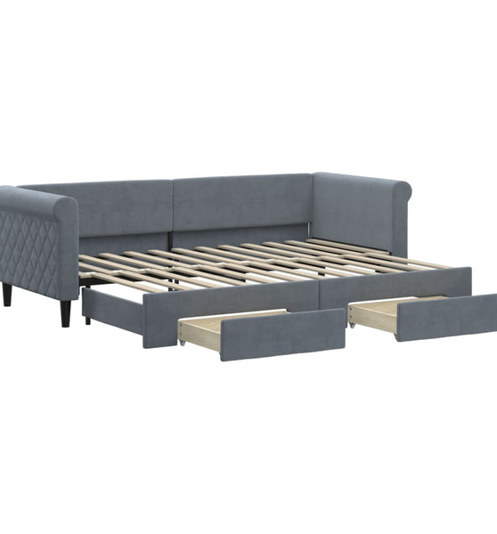 Tagesbett Ausziehbar mit Schubladen Dunkelgrau 80x200 cm Samt