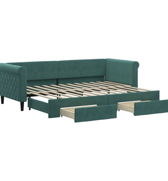 Tagesbett Ausziehbar mit Schubladen Dunkelgrün 80x200 cm Samt