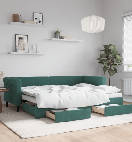 Tagesbett Ausziehbar mit Schubladen Dunkelgrün 80x200 cm Samt