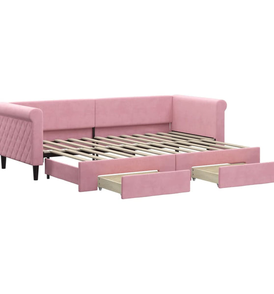 Tagesbett Ausziehbar mit Schubladen Rosa 80x200 cm Samt