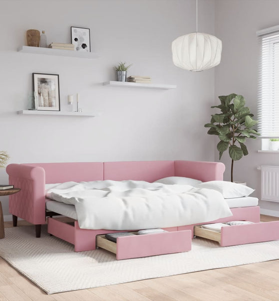 Tagesbett Ausziehbar mit Schubladen Rosa 80x200 cm Samt