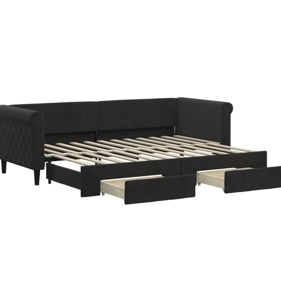Tagesbett Ausziehbar mit Schubladen Schwarz 80x200 cm Samt