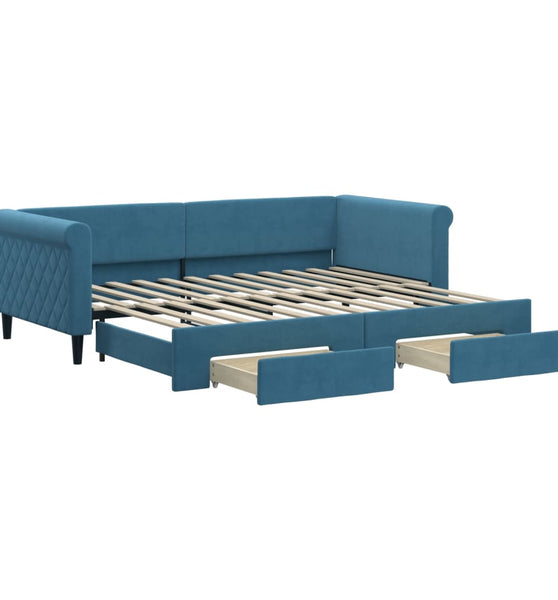 Tagesbett Ausziehbar mit Schubladen Blau 90x200 cm Samt