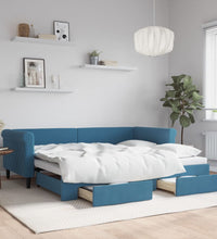 Tagesbett Ausziehbar mit Schubladen Blau 90x200 cm Samt