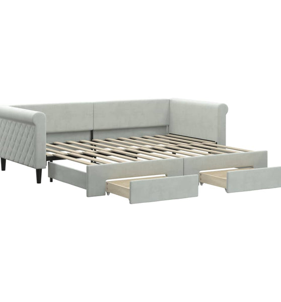 Tagesbett Ausziehbar mit Schubladen Hellgrau 90x200 cm Samt