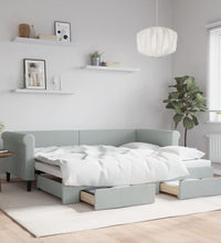 Tagesbett Ausziehbar mit Schubladen Hellgrau 90x200 cm Samt