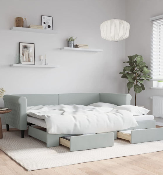 Tagesbett Ausziehbar mit Schubladen Hellgrau 90x200 cm Samt