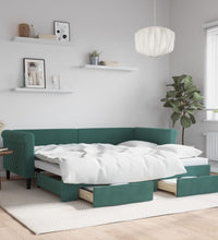 Tagesbett Ausziehbar mit Schubladen Dunkelgrün 90x200 cm Samt