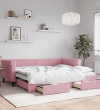 Tagesbett Ausziehbar mit Schubladen Rosa 90x200 cm Samt