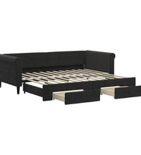 Tagesbett Ausziehbar mit Schubladen Schwarz 90x200 cm Samt
