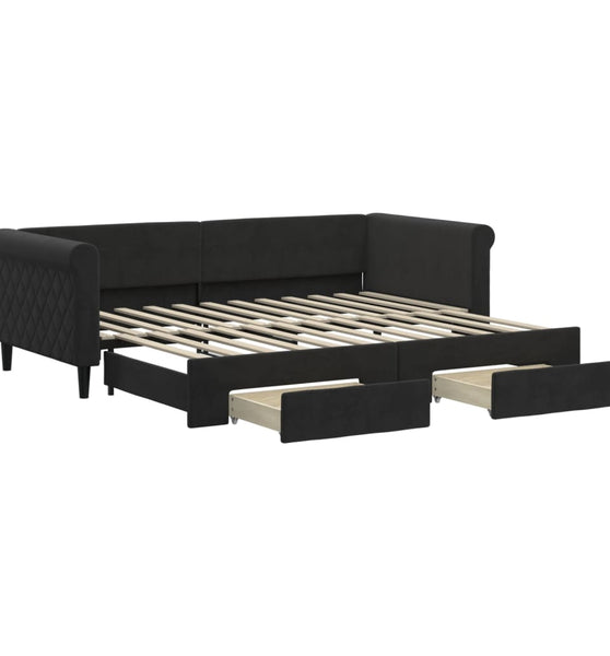 Tagesbett Ausziehbar mit Schubladen Schwarz 90x200 cm Samt