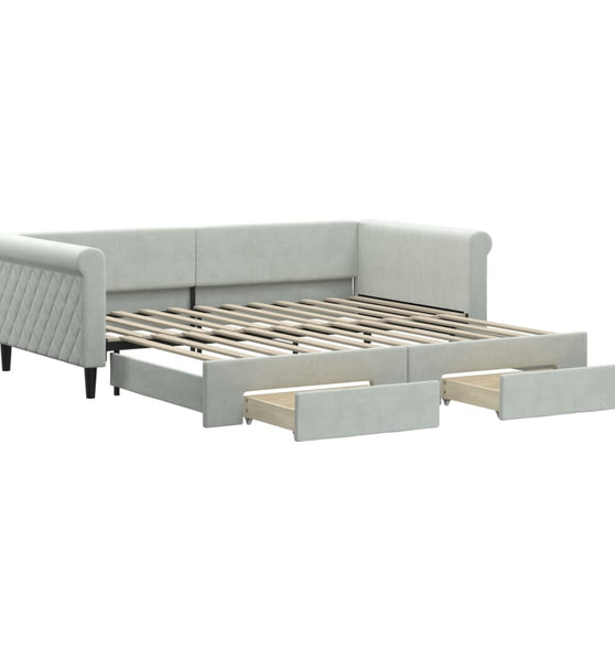 Tagesbett Ausziehbar mit Schubladen Hellgrau 100x200 cm Samt