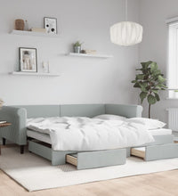 Tagesbett Ausziehbar mit Schubladen Hellgrau 100x200 cm Samt