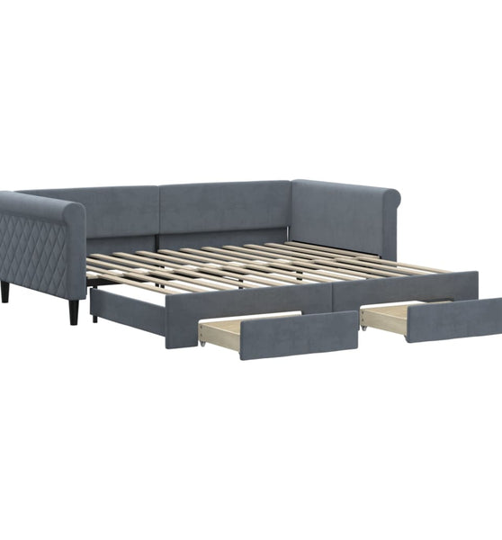 Tagesbett Ausziehbar mit Schubladen Dunkelgrau 100x200 cm Samt