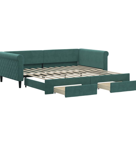 Tagesbett Ausziehbar mit Schubladen Dunkelgrün 100x200 cm Samt