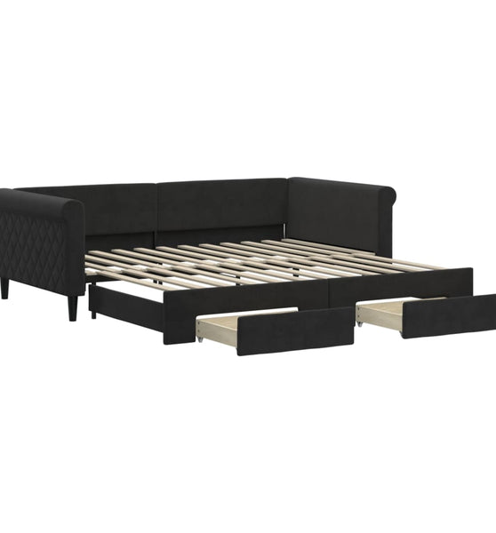 Tagesbett Ausziehbar mit Schubladen Schwarz 100x200 cm Samt