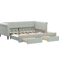 Tagesbett Ausziehbar mit Schubladen Hellgrau 90x190 cm Samt