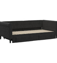 Tagesbett Ausziehbar mit Schubladen Schwarz 90x190 cm Samt