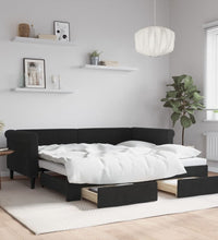 Tagesbett Ausziehbar mit Schubladen Schwarz 90x190 cm Samt