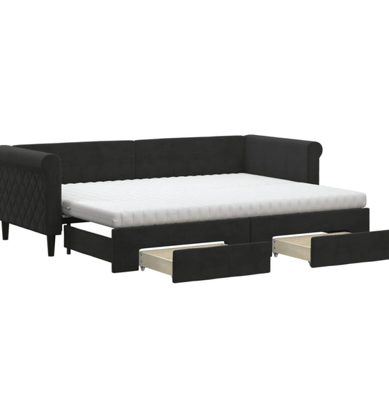 Tagesbett Ausziehbar mit Schubladen Schwarz 80x200 cm Samt