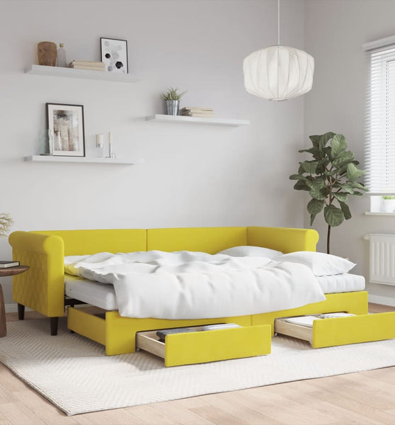 Tagesbett Ausziehbar mit Schubladen Gelb 80x200 cm Samt