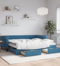 Tagesbett Ausziehbar mit Schubladen Blau 90x200 cm Samt