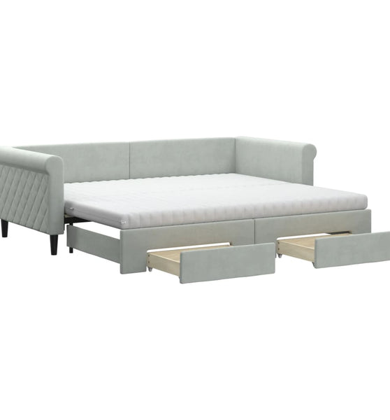 Tagesbett Ausziehbar mit Schubladen Hellgrau 90x200 cm Samt