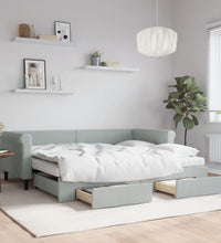 Tagesbett Ausziehbar mit Schubladen Hellgrau 90x200 cm Samt