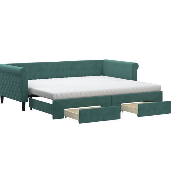 Tagesbett Ausziehbar mit Schubladen Dunkelgrün 90x200 cm Samt