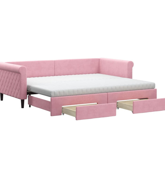 Tagesbett Ausziehbar mit Schubladen Rosa 90x200 cm Samt