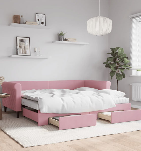 Tagesbett Ausziehbar mit Schubladen Rosa 90x200 cm Samt
