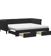 Tagesbett Ausziehbar mit Schubladen Schwarz 90x200 cm Samt