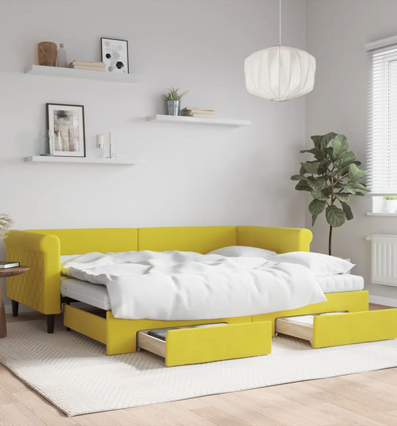 Tagesbett Ausziehbar mit Schubladen Gelb 90x200 cm Samt