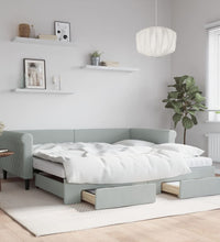 Tagesbett Ausziehbar mit Schubladen Hellgrau 100x200 cm Samt