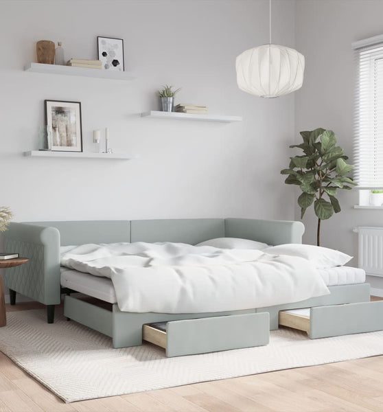 Tagesbett Ausziehbar mit Schubladen Hellgrau 100x200 cm Samt
