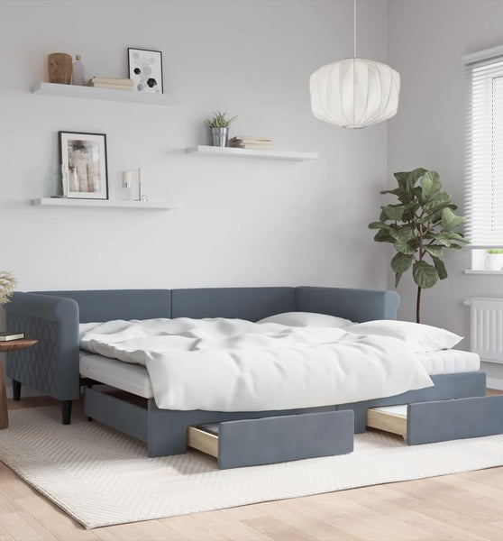 Tagesbett Ausziehbar mit Schubladen Dunkelgrau 100x200 cm Samt