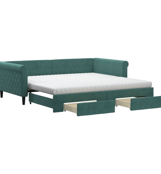 Tagesbett Ausziehbar mit Schubladen Dunkelgrün 100x200 cm Samt
