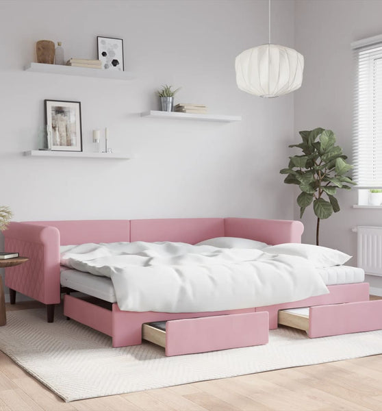 Tagesbett Ausziehbar mit Schubladen Rosa 100x200 cm Samt