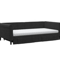 Tagesbett Ausziehbar mit Schubladen Schwarz 100x200 cm Samt